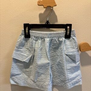 Light Blue Seersucker Cargo Shorts